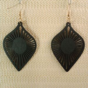 BOHO BLACK WOODEN Bohemian Tear Drop Laser Cut 3.75" Earrings